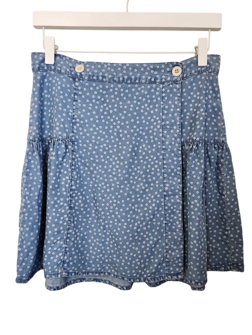 Madewell Shirred Wrap Mini Skirt in Indigo Daisies Sz 4 Ditsy Floral